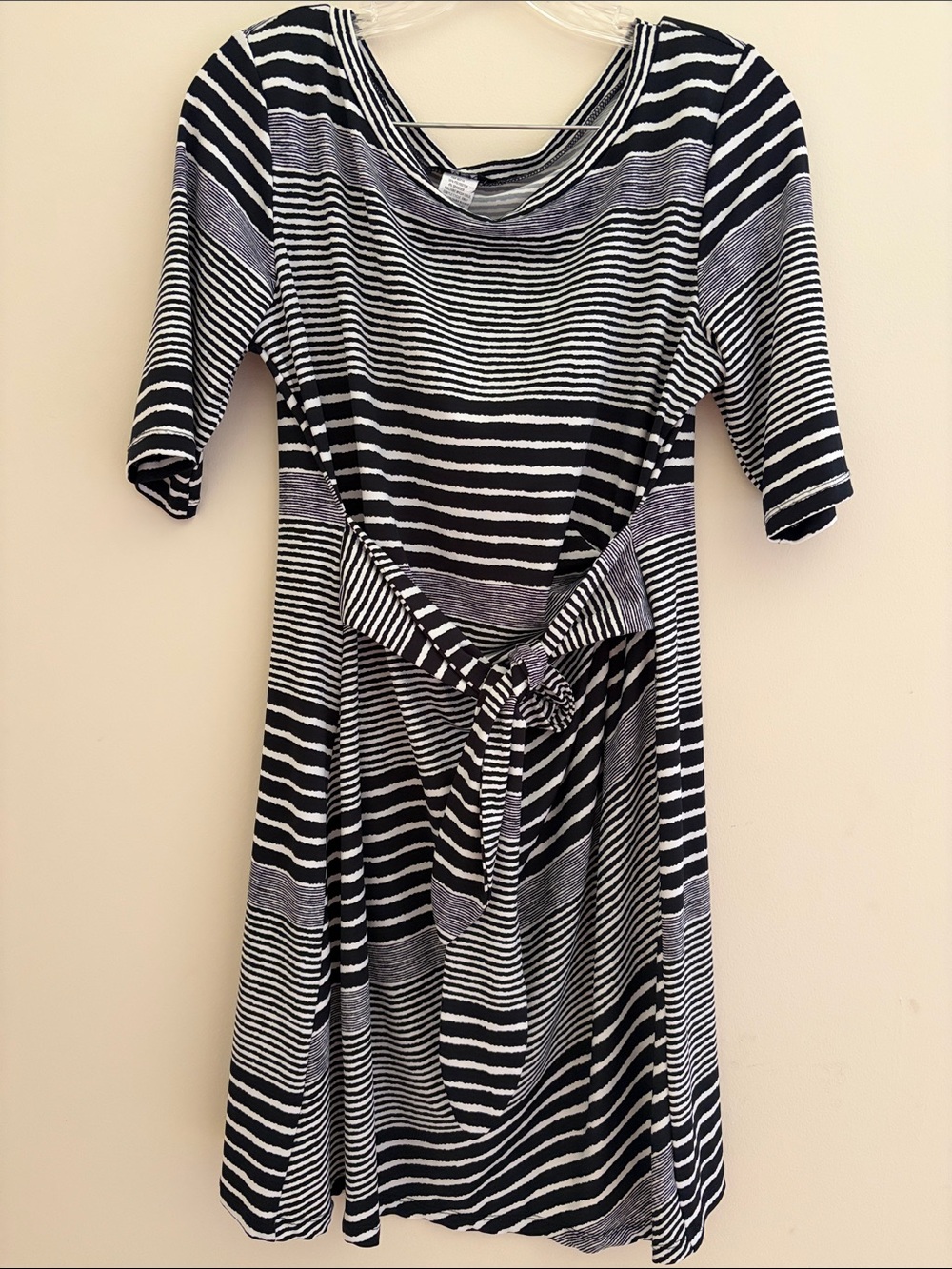 MSK Black and White Striped Tie-Waist Midi Dress